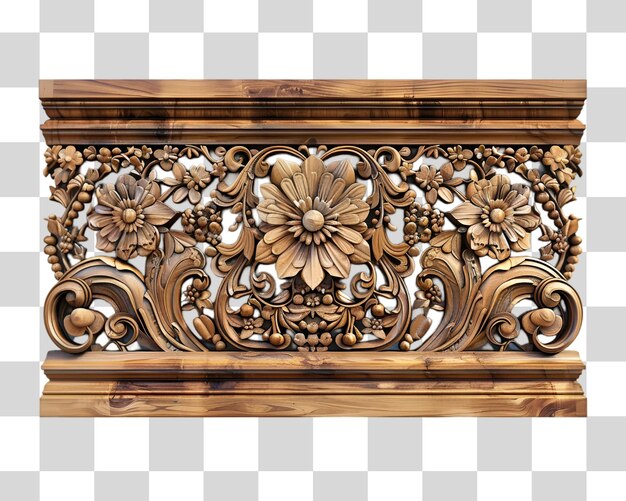 Wooden Wall Featuring Intricate Carvings Decorative Style on white background