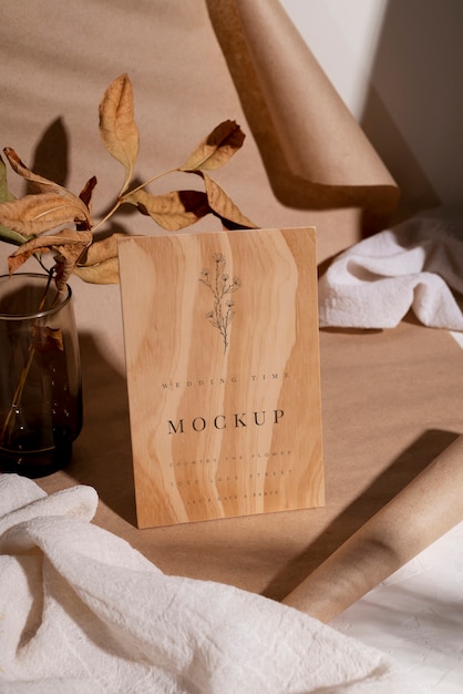 Wooden wedding invitation mock-up