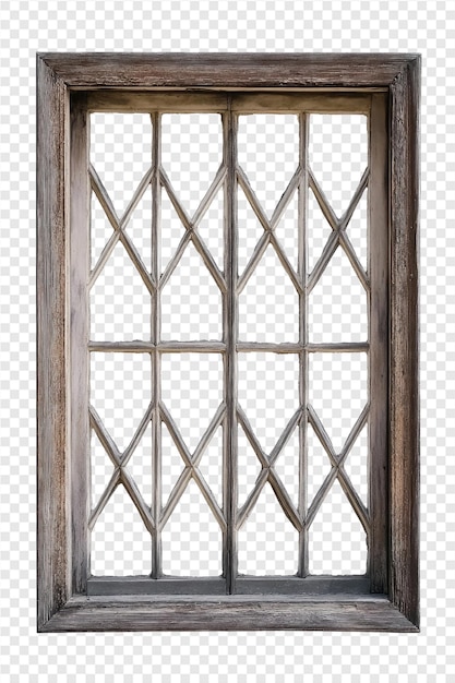 a wooden window with a wooden frame that has a glass window