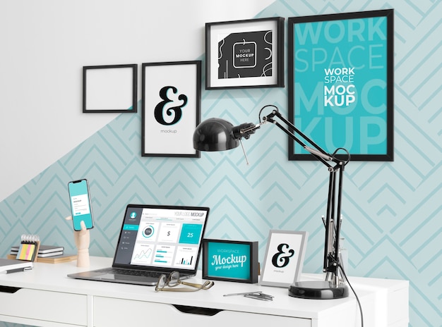 Work desk mockup with devices