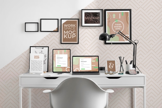 PSD work desk mockup with devices