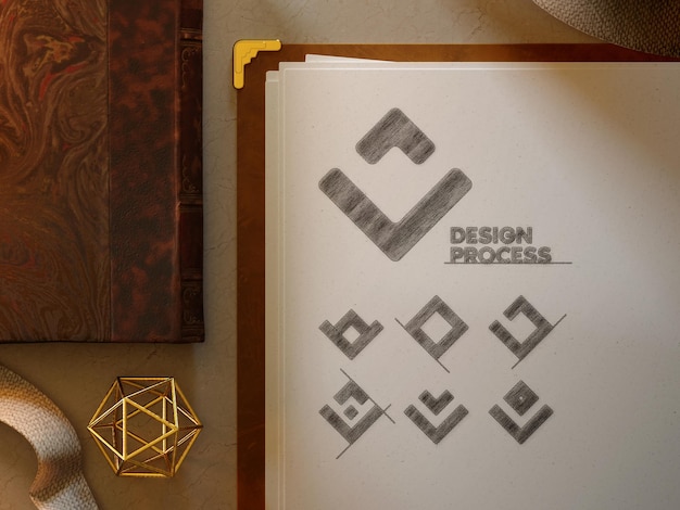 Work in progress logo design sketch paper vintage mockup