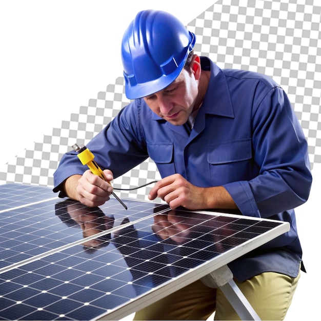 Worker installing solar panels