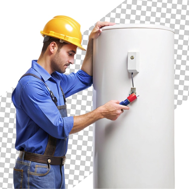 Worker repairing water heater