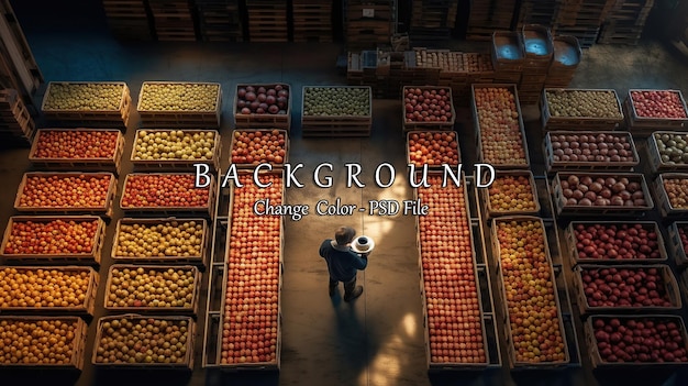 worker standing by apple fruit crates in organic food factory warehouse generated ai image