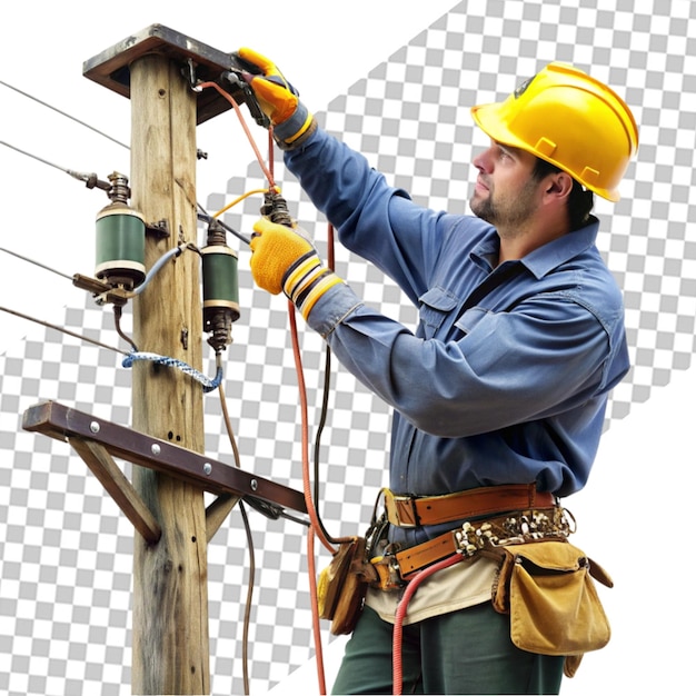 PSD workers on a power line on transparent background