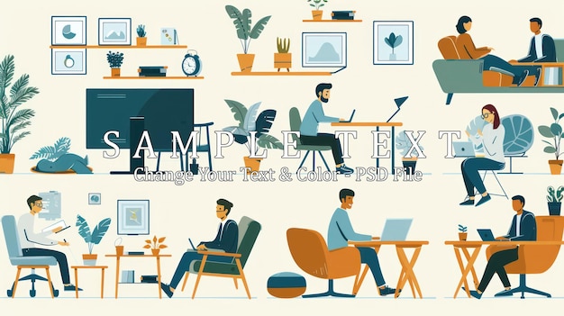 Working from Home Remote Work Business Illustrations