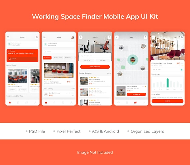 Working Space Finder Mobile App UI Kit