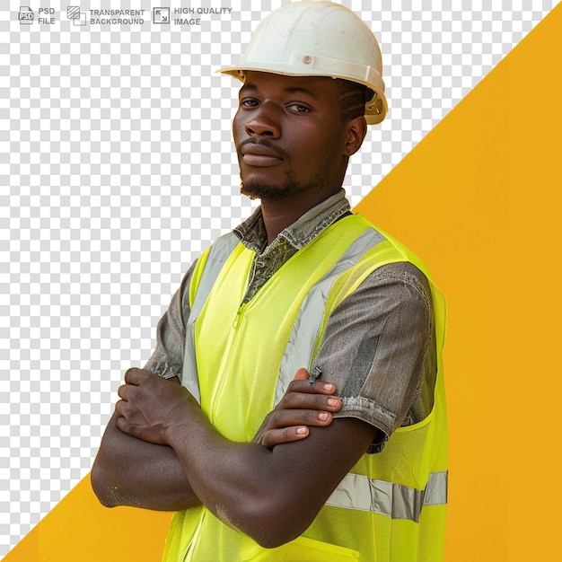 Workman with his arms crossed over white background