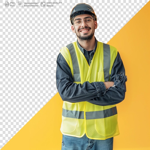 Workman with his arms crossed over white background