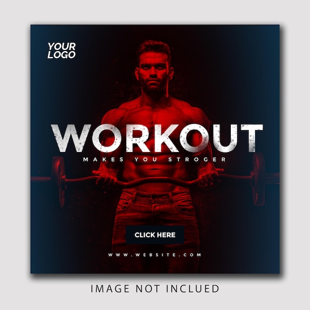 Workout and gym social media poster or banner template