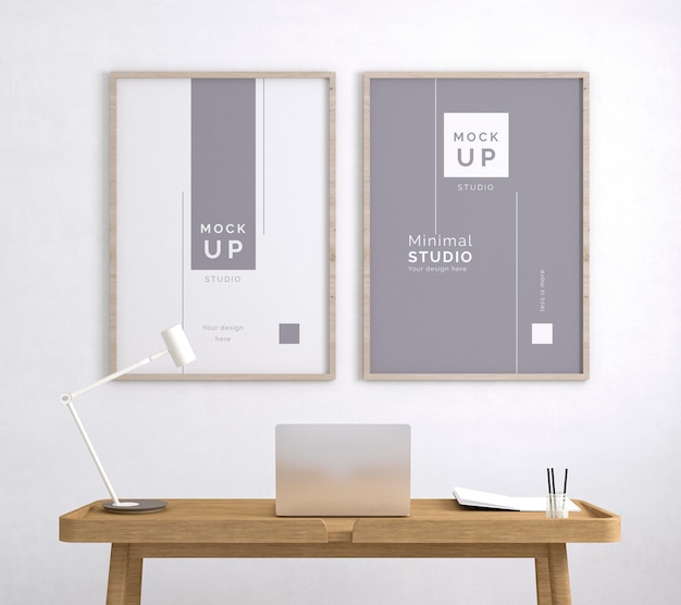 Workplace with minimal frame mockups