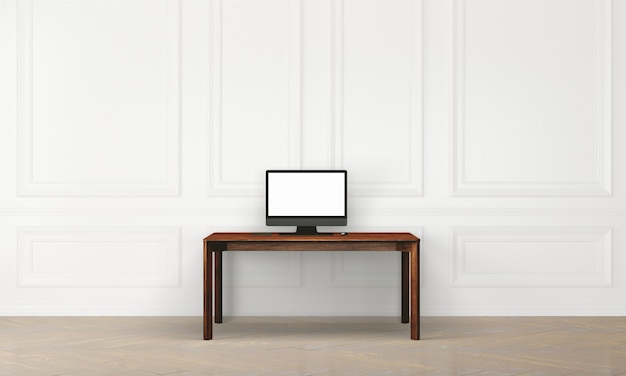 Workspace desk with wall in home interior