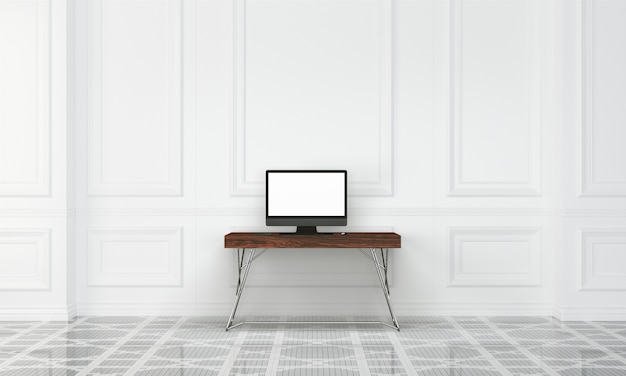 Workspace desk with wall in home interior