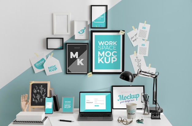 PSD workspace mockup with devices