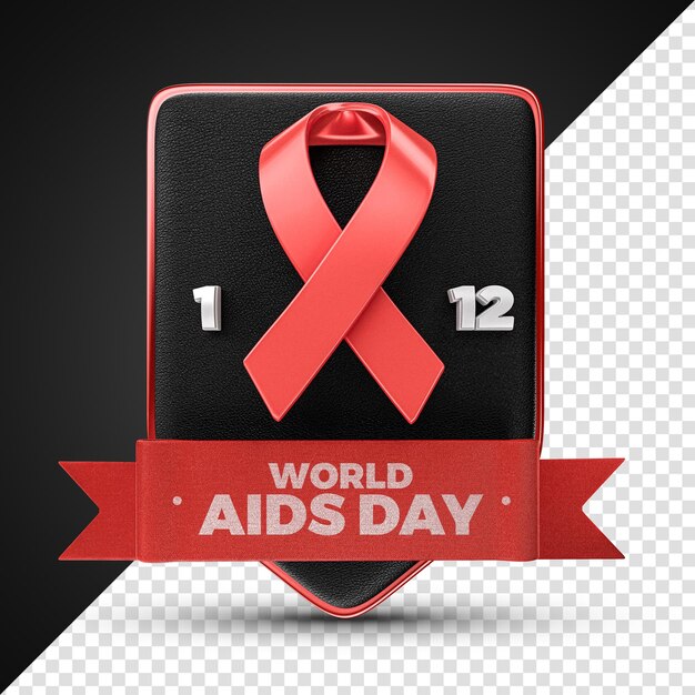 PSD world aids day 3d logo rendering for composition with red ribbon