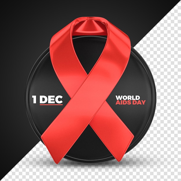 PSD world aids day 3d logo rendering for composition with red ribbon