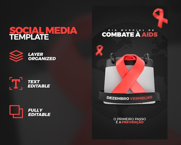 World Aids Day Social Media Instagram Stories Post Template with Red Ribbon