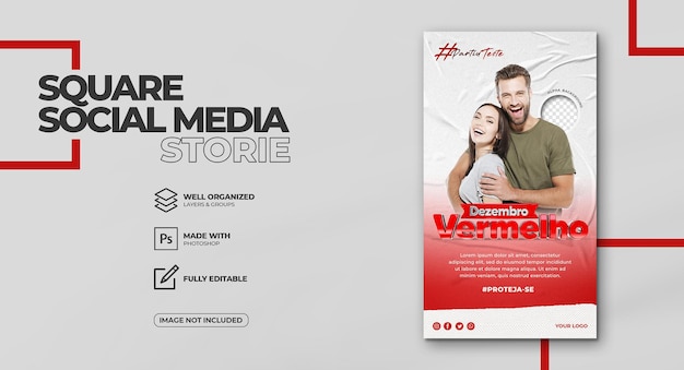 World aids day social media template dezembro vermelho in brazil