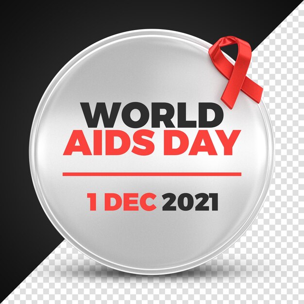 PSD world aids day white frame 3d rendering for composition with red ribbon