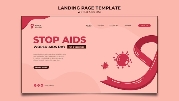 PSD world aids day with red ribbon landing page design template