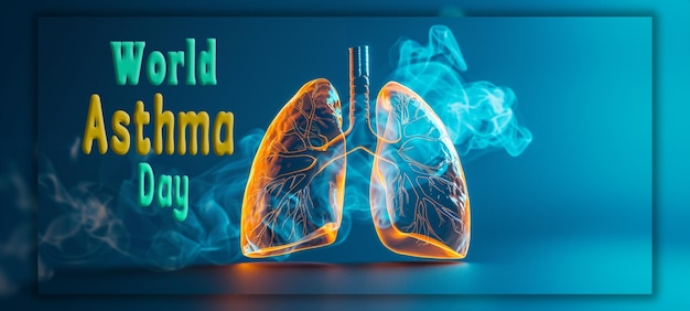 World asthma day pneumonia day realistic concept with healthy lung background