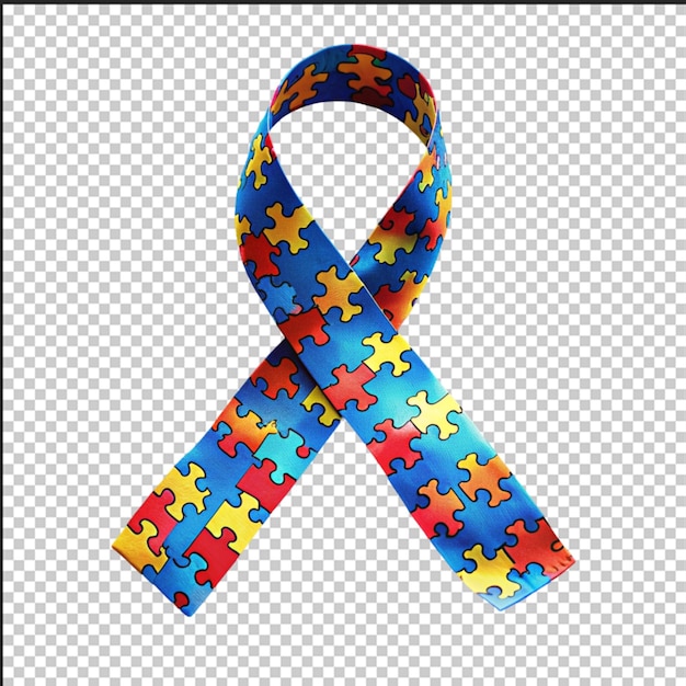 World autism awareness day Blue ribbon with colorful puzzles vector background Symbol of autism Medical flat illustration Health care