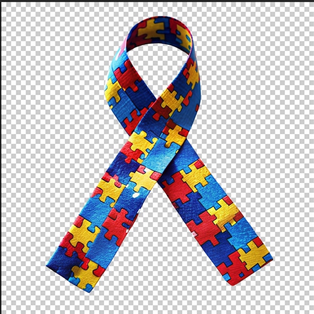 World autism awareness day Blue ribbon with colorful puzzles vector background Symbol of autism Medical flat illustration Health care