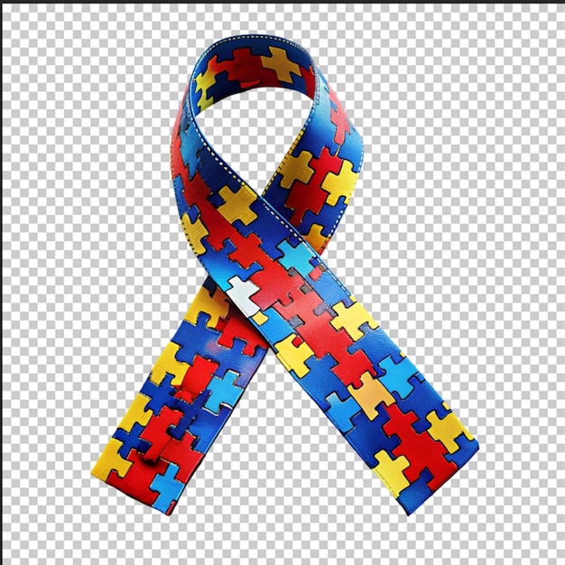 World autism awareness day Blue ribbon with colorful puzzles vector background Symbol of autism Medical flat illustration Health care