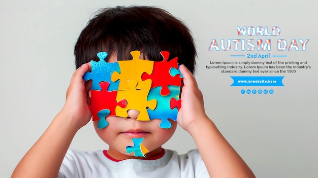 PSD world autism awareness day social media post banner design template with colorful puzzle