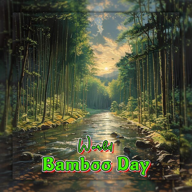 World bamboo day nature bamboo branches with rain drops for social media post design