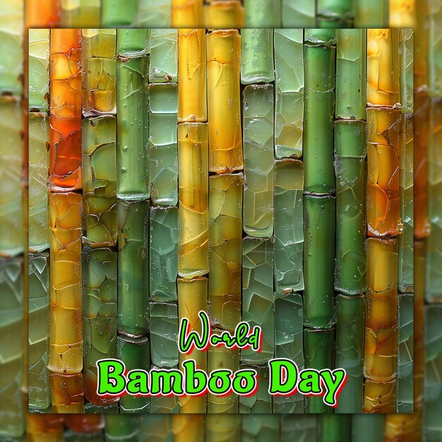 PSD world bamboo day nature bamboo branches with rain drops for social media post design