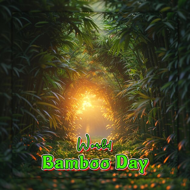 PSD world bamboo day nature bamboo branches with rain drops for social media post design