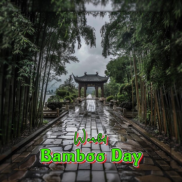 PSD world bamboo day nature bamboo branches with rain drops for social media post design