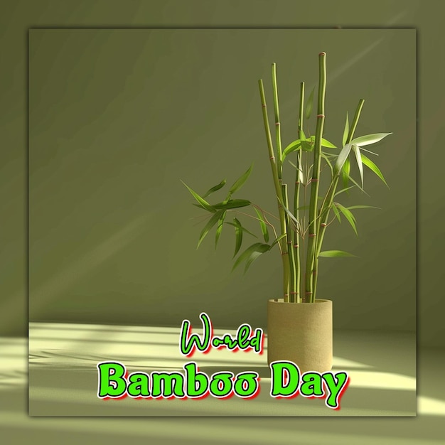 PSD world bamboo day nature bamboo branches with rain drops for social media post design