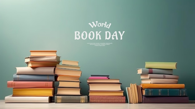 World Book Day Background with some books stack ornament