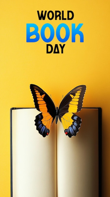 PSD world book day festival book with butterfly psd file with text