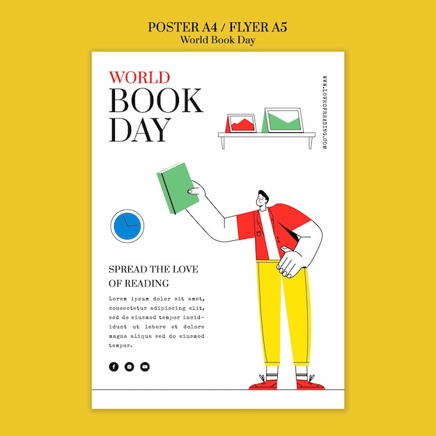 PSD world book day illustration flyer template