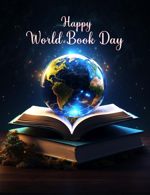 World book day and open book concept beside have a world glob on the books