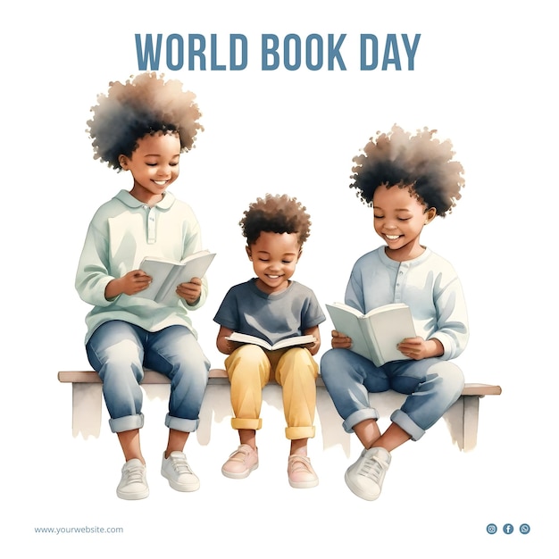 World Book Day social media post template with children reading a book