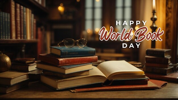 World book day special greeting card with a psd background