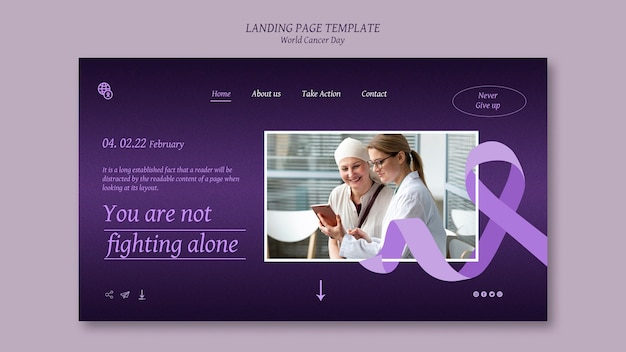 World cancer day landing page template with purple details