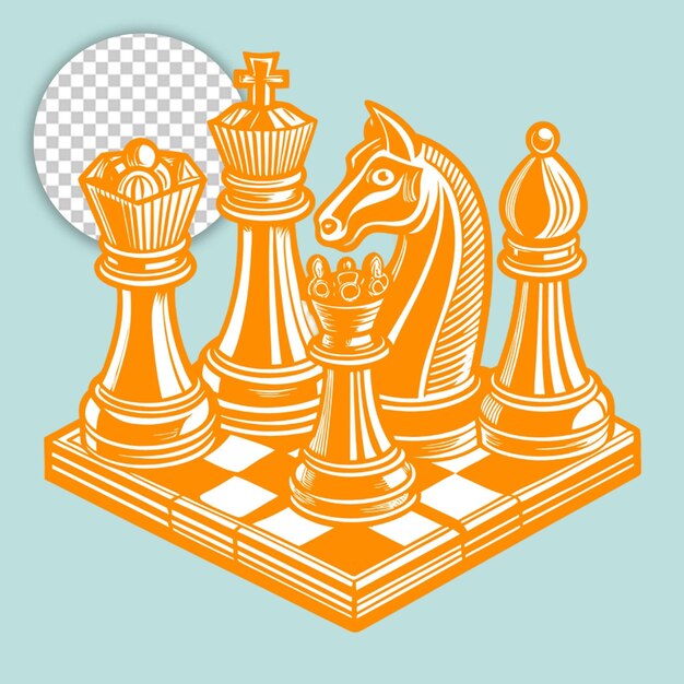 PSD world chess day classic chessboard gold chess pieces checkmate isolated on transparent background