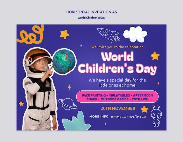 PSD world children's day invitation template design