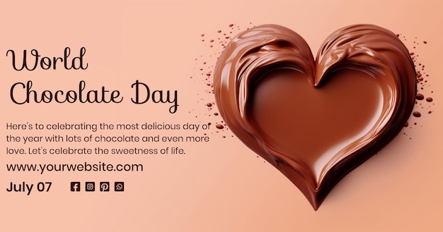 PSD world chocolate day concept love shape creation using liquid chocolate on light brown background