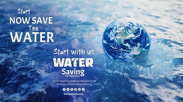 PSD world in clean water drop on and fresh blue water ripples design environment save concept