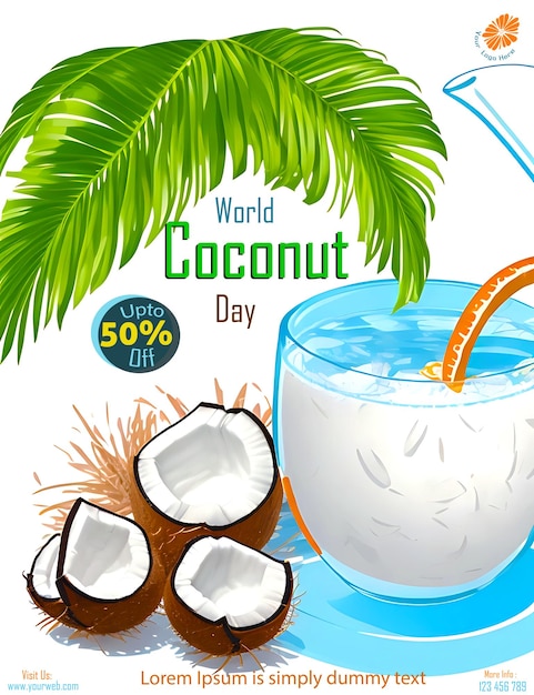 World Coconut Day Celebration banner with background leaf