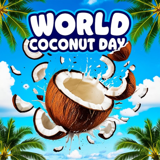 PSD world coconut day design for social media and web post