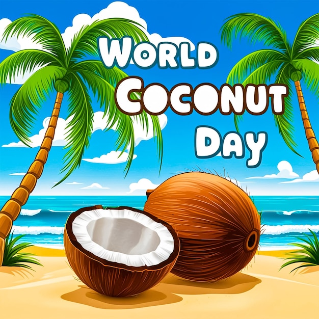 PSD world coconut day design for social media and web post