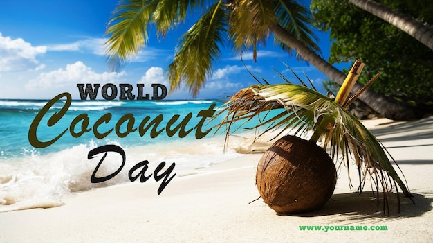 PSD world coconut day social media banner coconut tree with leaves and fruits vector stock illustration